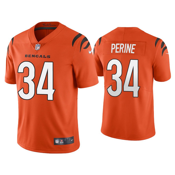 Men's Cincinnati Bengals #34 Samaje Perine 2021 New Orange Vapor Untouchable Limited Stitched Jersey Men's Cincinnati Bengals #34 Samaje Perine 2021 New Orange Vapor Untouchable Limited Stitched Jersey